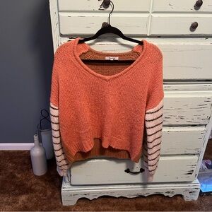 Madewell Orange and Cream V-Neck Sweater. Size small.